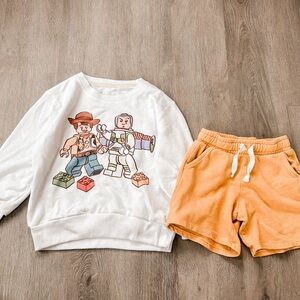 Toy Story Lego Crewneck & Yellow Shorts Bundle kids size 5T